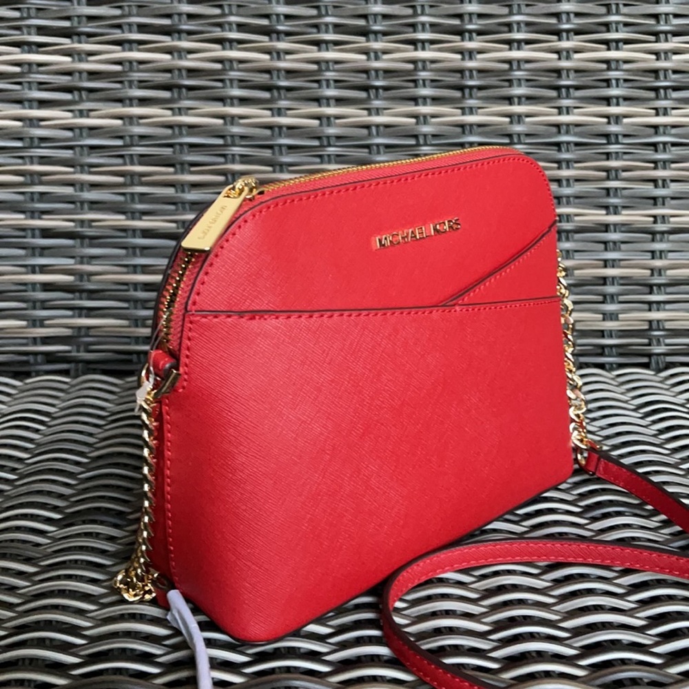 MICHAEL KORS Jet Set Travel Medium Logo Dome Crossbody Bag FLAME COLOR - Picture 16 of 16